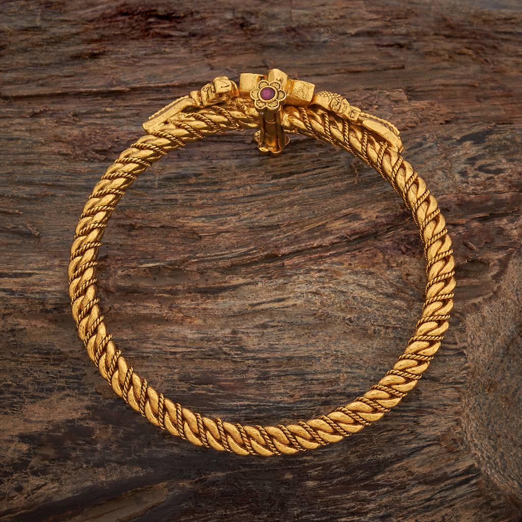 Ruby-Green Gold - Plated Festive Antique Kada - 442533 : 442533
