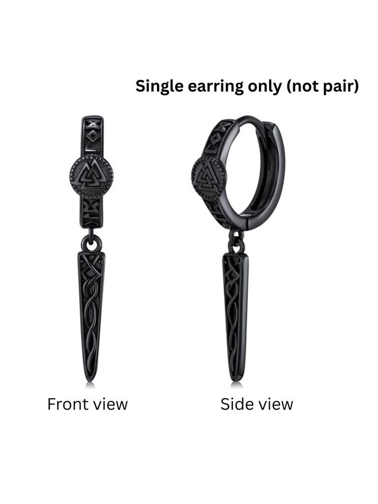 Mens Black Valknut Celtic Knots Drop Dangle Earring (Single Only) : AXY0326E1056S1