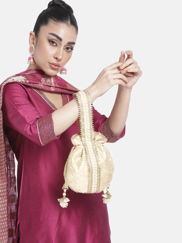 Potli Bags For Women Evening Bag Clutch Ethnic Bride Purse With Drawstring(P93Br) : P93G