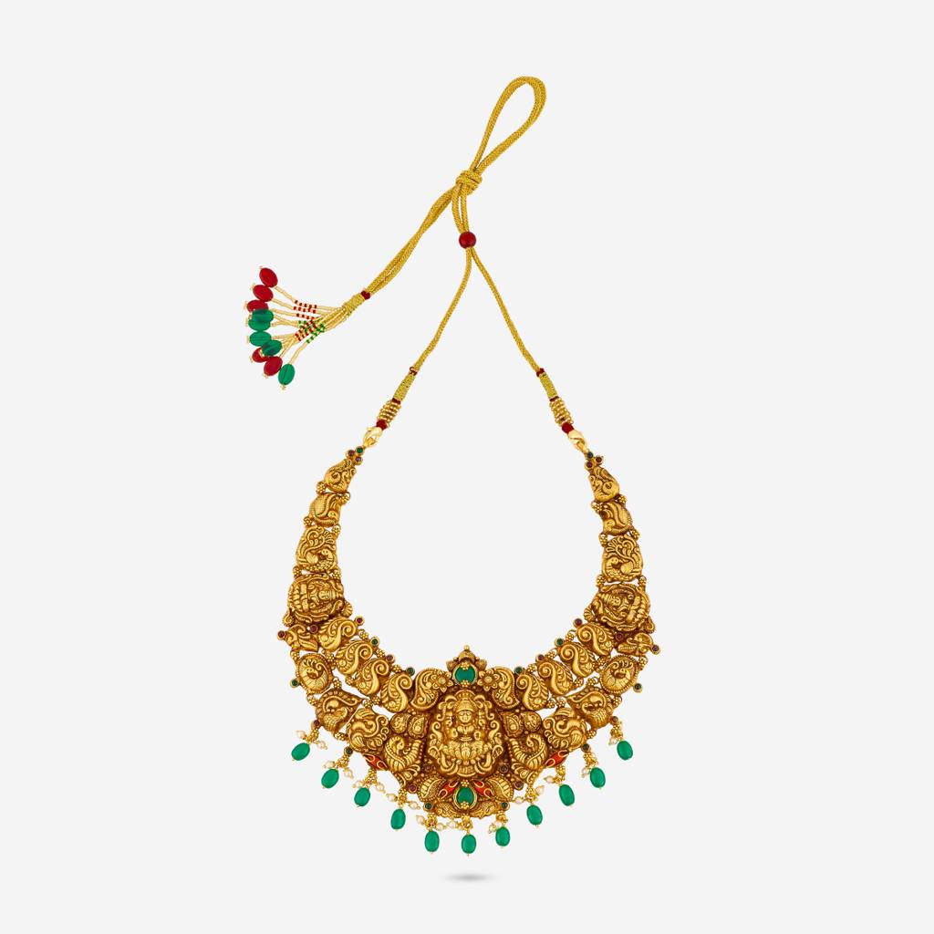 Ruby-Green-Coral Gold - Plated Bridesmaid Temple Necklace - 456657 : 456657