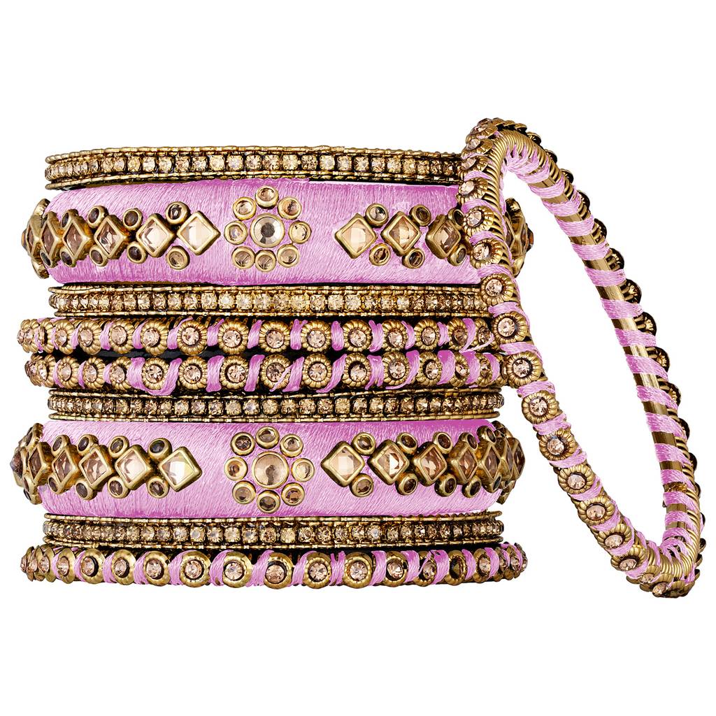 Peora Velvet Matching Fancy Silk Thread Chuda Bangle Set Navratri Gift For Women : PF51B46PK-8
