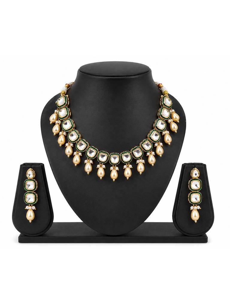 Ethnic Glam Kundan Necklace Set | Wedding Celebration Fashion Jewellery : OSLFJ-405-IGCM_NKER