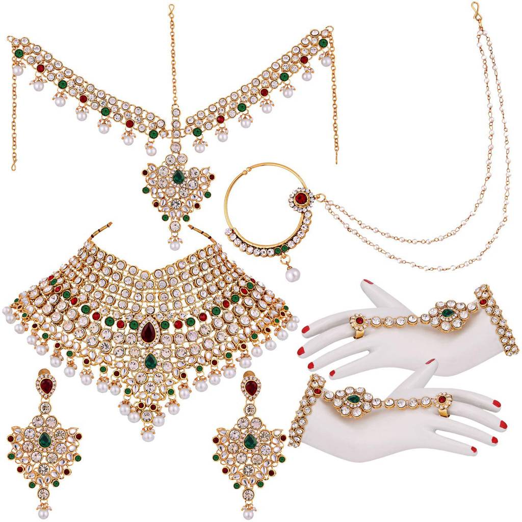 Peora American Diamond Studded Jodha Akbar Bridal Choker Necklace Traditional Jewellery Set Gift For Women Gi : PF37BRBLP021MG