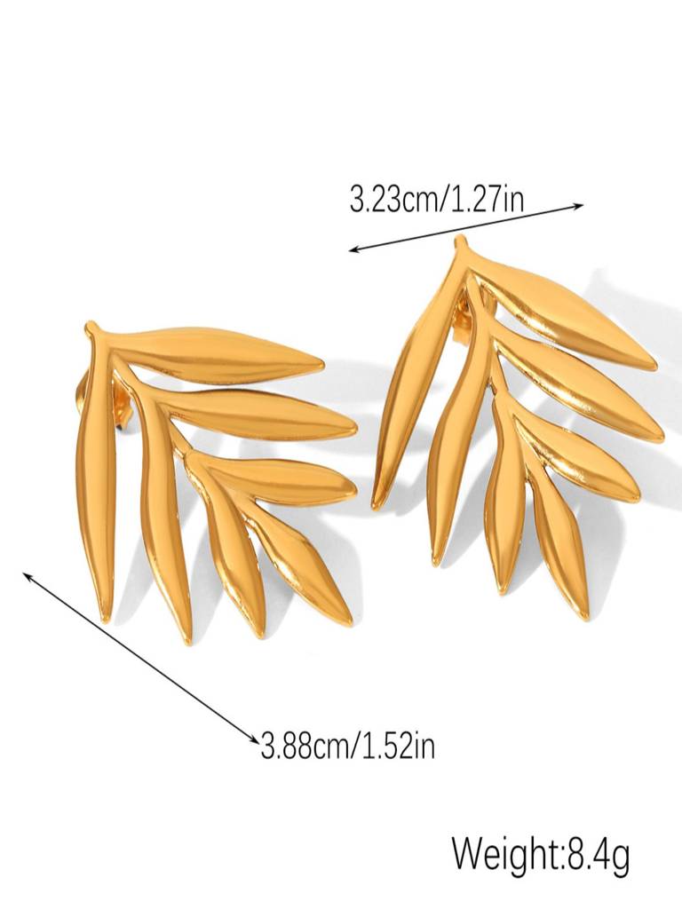 Statement Leaf Branch Stud Earrings 18K Gold Plated Anti-Tarnish Waterproof : AHC0526E452