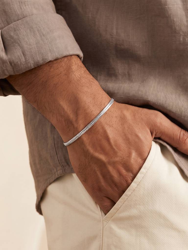 925 Silver Wheat Chain Bracelet : CVGB252