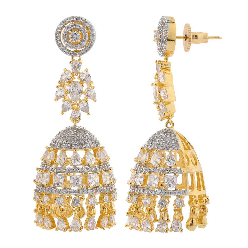 Sparkling Elegance Royal Noor Mahal American Diamond Jhumki Earrings : 8905124542271