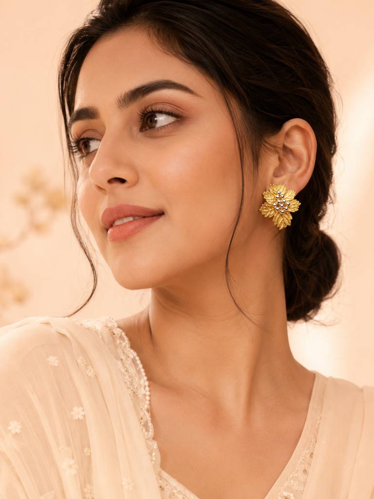 Golden Leaf Cluster Earrings : AN-LJ-GO-0050-DE