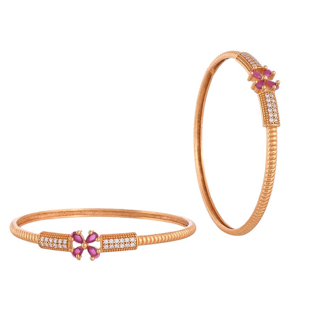 Sparkling Elegance Triangle Cut Red Cz Floral Bracelets : 8905124523232