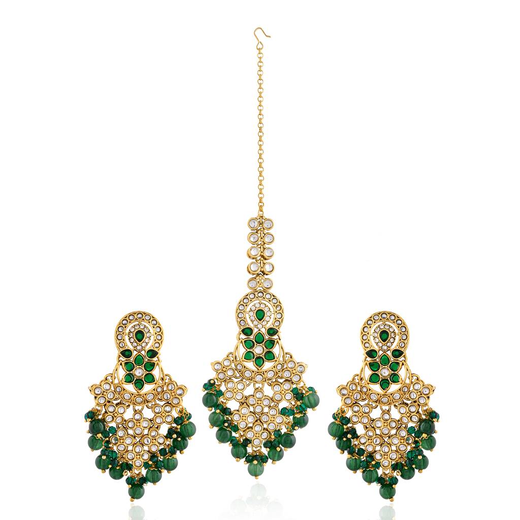 Kundan Opulance Pearl-Beaded Yellow Gold-Plated Chand Bali Set : 8905124582352