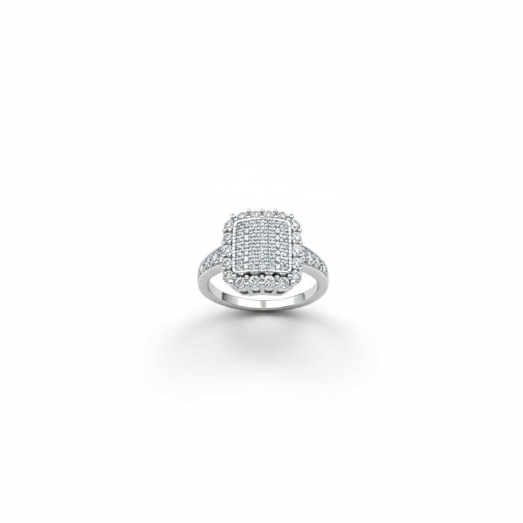 925 Sterling Silver Cushion Halo Ring With Micro Pave Setting – Statement Diamond Look Engagement Style Ring : R133S