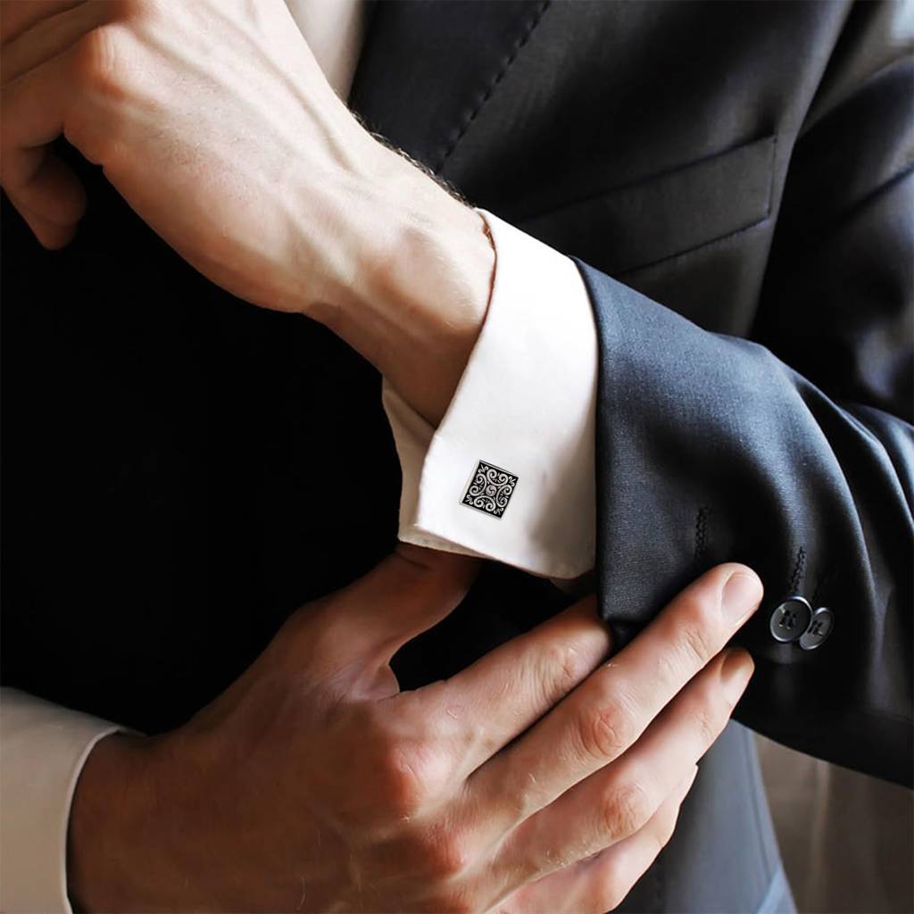 Combo Of Square Shaped Design & Strips Black Formal Cufflinks Set Gift For Men : PX9CL60-PX9CL09BL