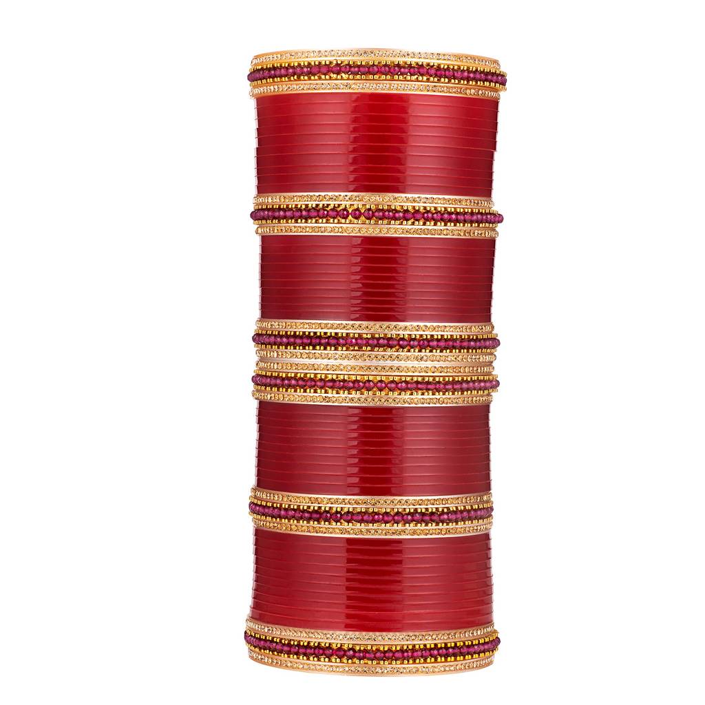 Peora Red Chuda Chura Bangle Set Indian Traditional Ethnic Wedding Bridal Dulhan Fashion Jewellery For Women : PF51B26R