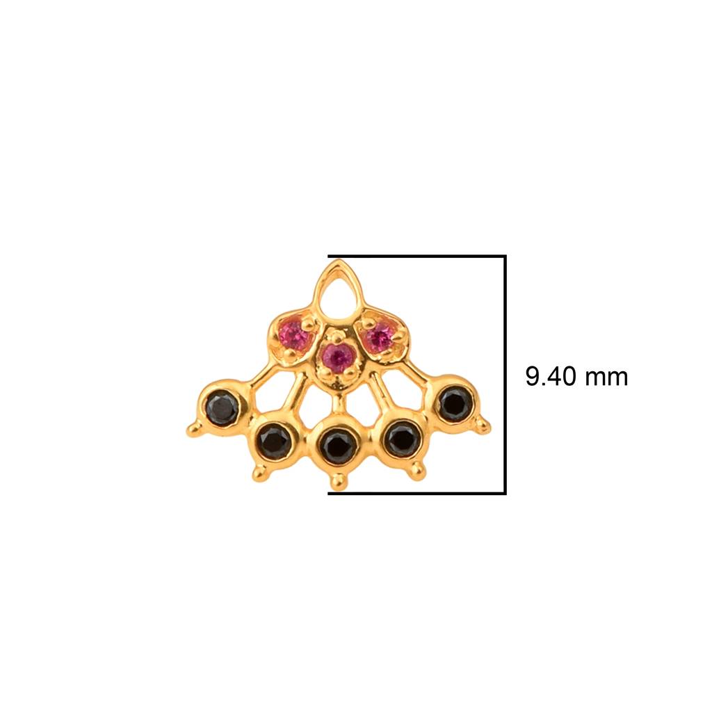 Red & Black Cz Lattice Floral Fan Nose Pin - Sterling Silver Gold Plated : NP00046_925S_W_RCZ