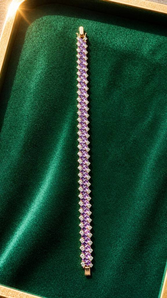 Ultra Premium Purple Amethyst Sugar Loaf Rose Gold Finish Tennis Bracelet For Women On Pure 925 Silver : TB4180