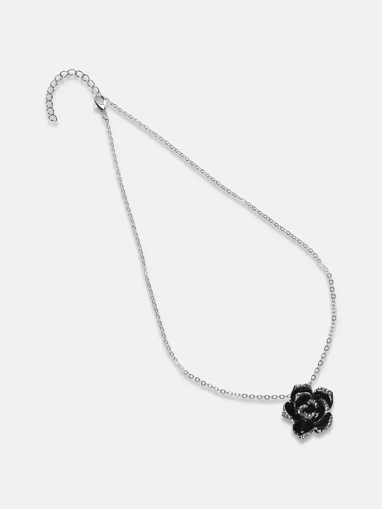 Cordelia-Sohi Silver-Plated Stones Studded Rose Necklace : SOHINC7019