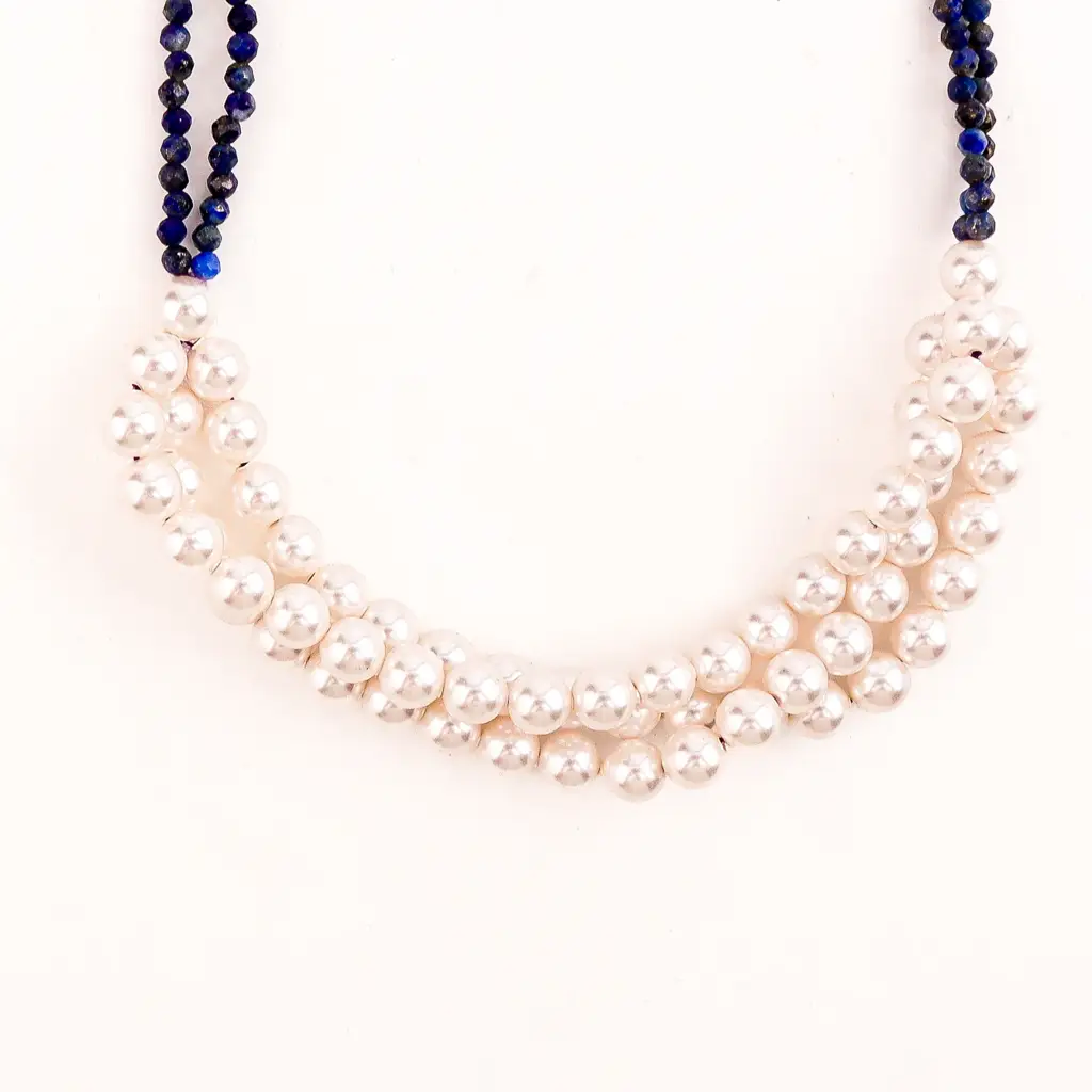 Lapis Lazuli And Pearls Layered Necklace : 11795351