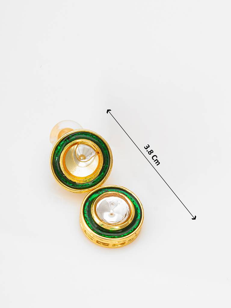 All-Over Round Polki Kundan Necklace Set With Meenakari Enamel And Stud Earrings : NK4341