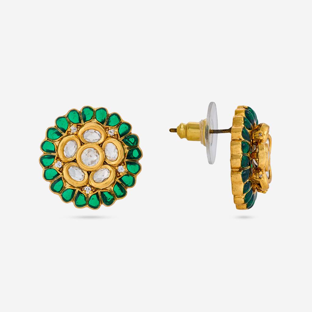 Green Victorian - Plated Bridesmaid Kundan Earring - 467991 : 467991