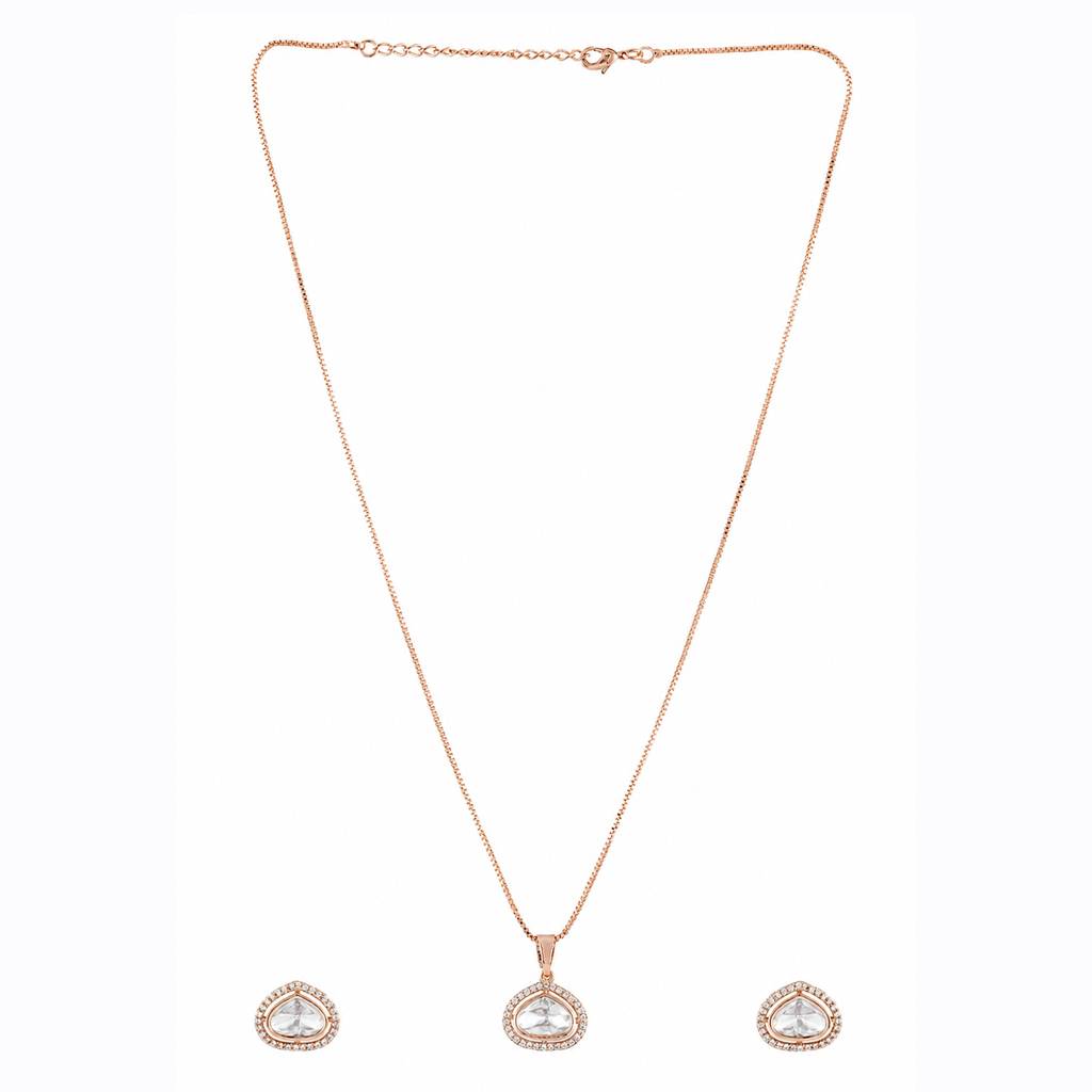 Kundan Elegance Rose Dew Teardrop Pendant Set For Women | Stylish Minimal Jewellery Set For Women | Birthday & : 8905124579864