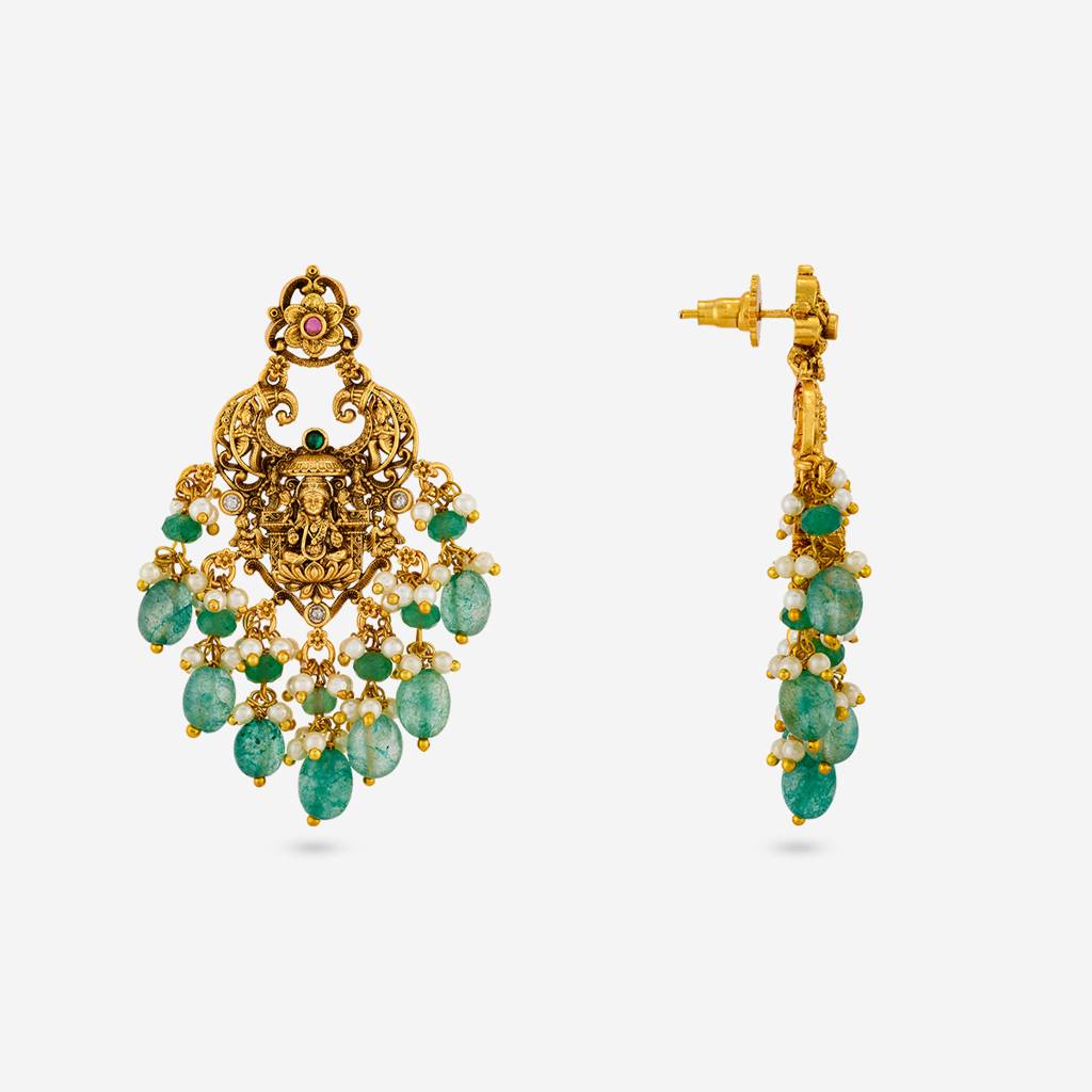 Ruby-Green Gold - Plated Bridesmaid Antique Earring - 453913 : 453913