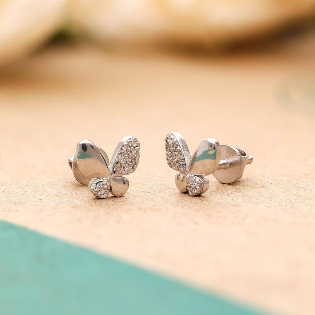 925 Silver Butterfly Stud Earrings Cz Wing Minimal : SE_001003