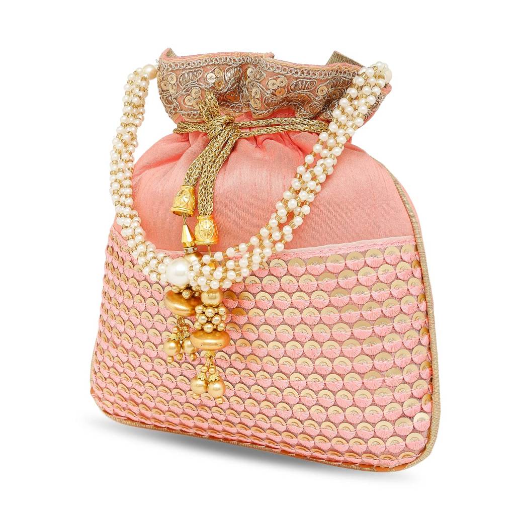Ethnic Potli Bag For Women Handmade Purse Evening Handbags Stylish Bridal Fashion Clutch Bag Gift For Girls (P05B) : P05PK
