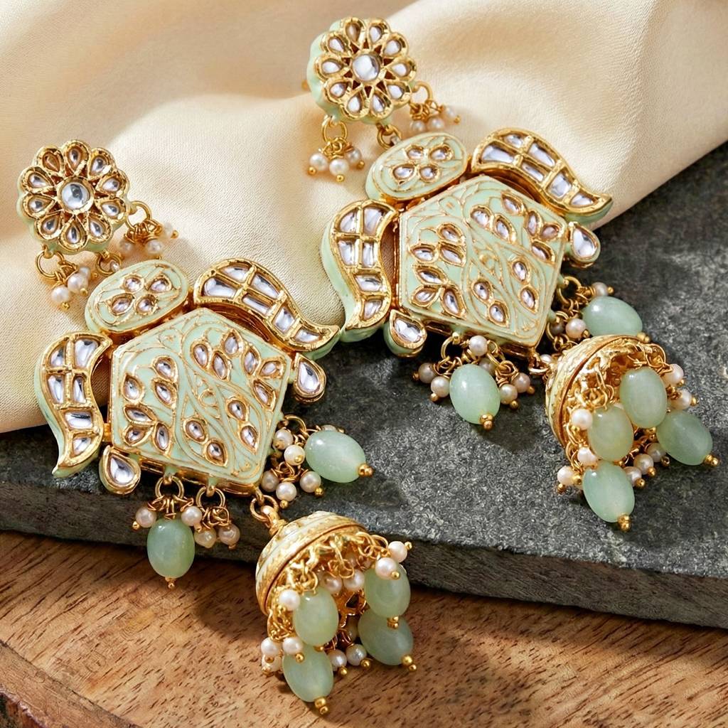 Traditional Turquoise Long Necklace Set For Women |Gold Plated Meenakari Bridal Jewellery Set With Earrin : 2970-J5SK-2300-MNT