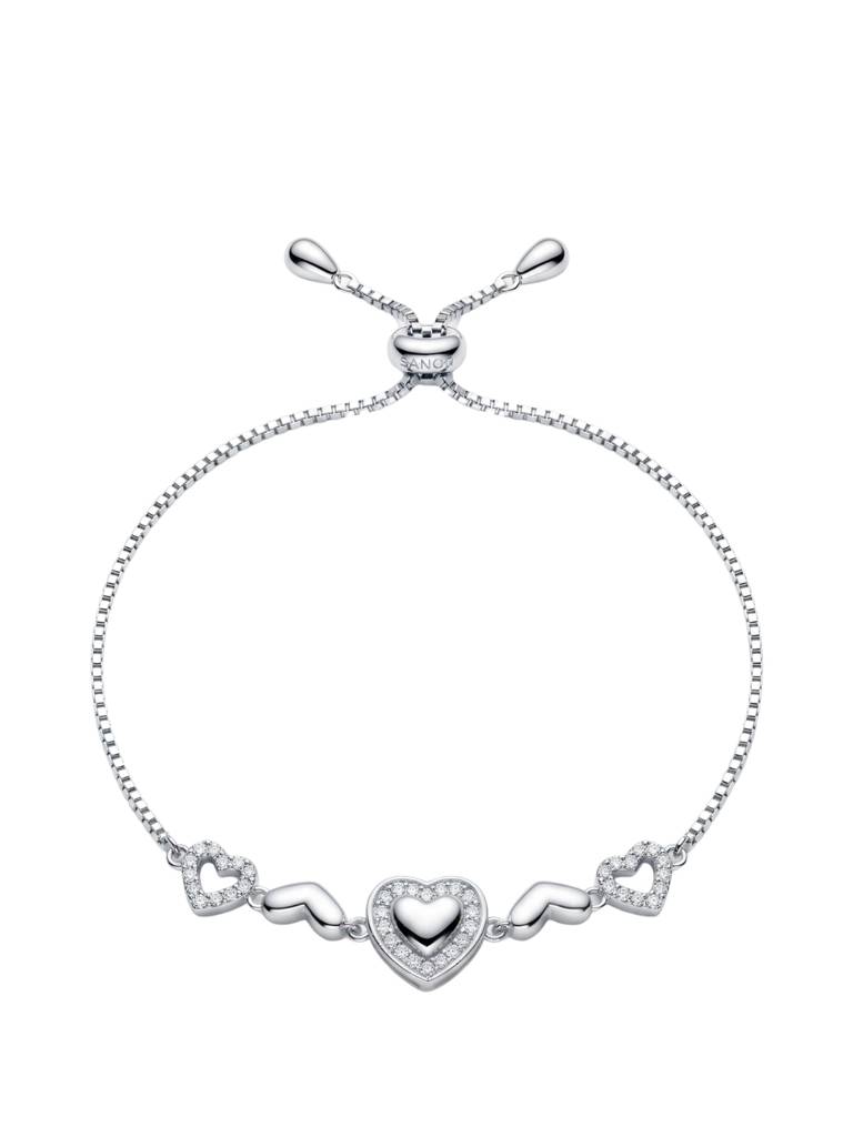 925 Silver Triple Heart Adjustable Bracelet For Women : BR-54