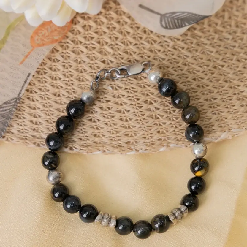 Blue Tiger Eye Silver Bracelet : ZV-BRC-NAT-007