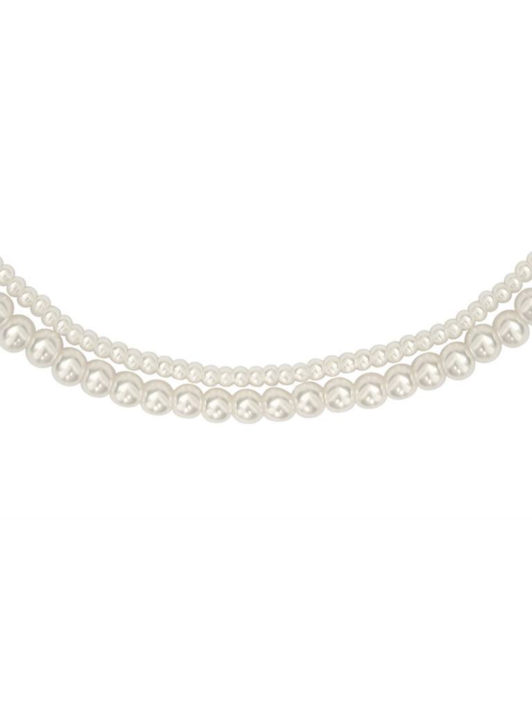 Peora Silver Plated White Beads Studded Layered Necklace Stylish Jewellery Gift For Women & Girls : PX9N73