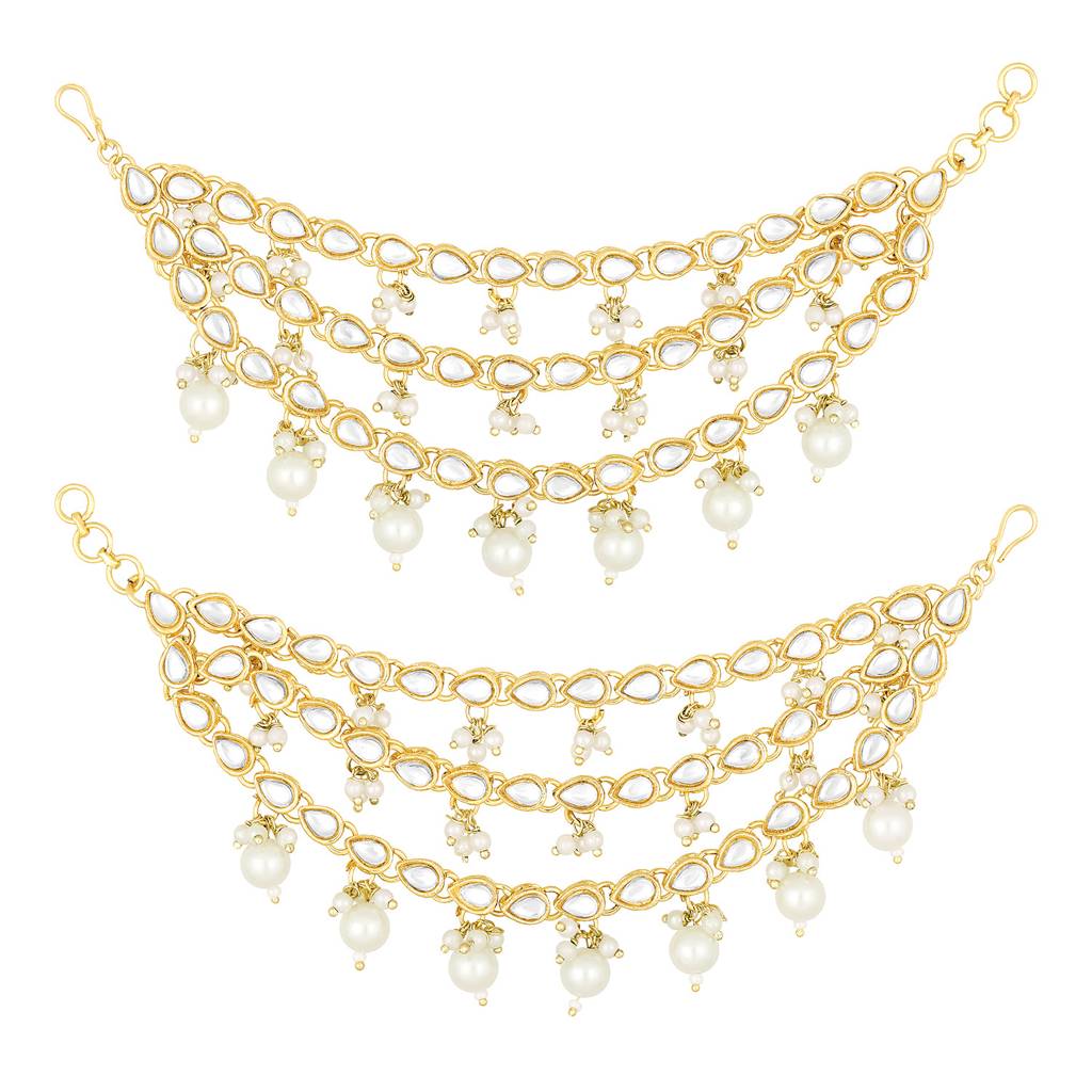 Peora Gold Plated White Kundan Studded Earrings Chain Ethnic Stylish Fashion Hair Accessories Jewellery Gift For  : PF09EC008W