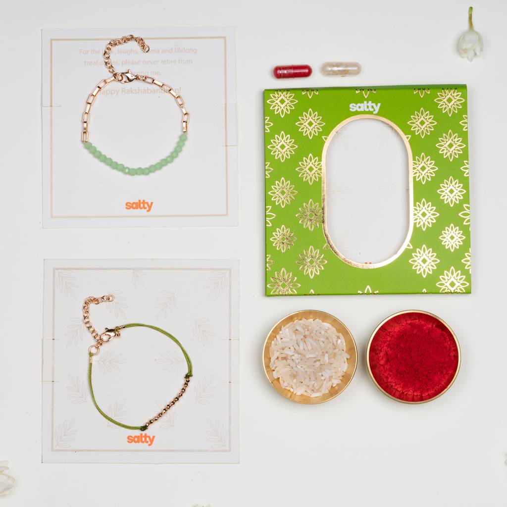 Green Beads Rakhi Bandhan Lumba Rakhi For Bhaiya And Bhabhi : BS14922-1222-G-GR-BB-SL-GR