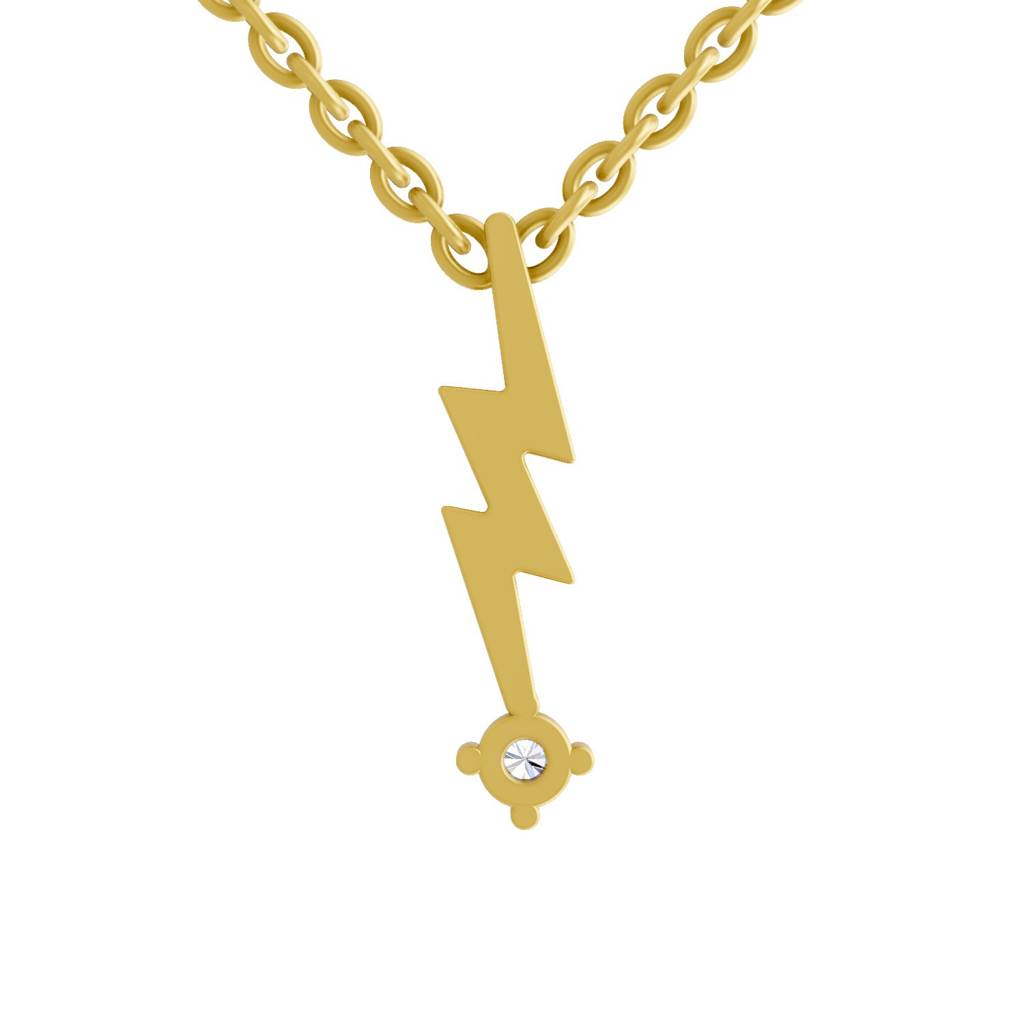 Lab Grown Diamond 0.07Ct 925 Sterling Silver Gold Plated Lightning Bolt Necklace : SQN19739-NK-925S-007CT