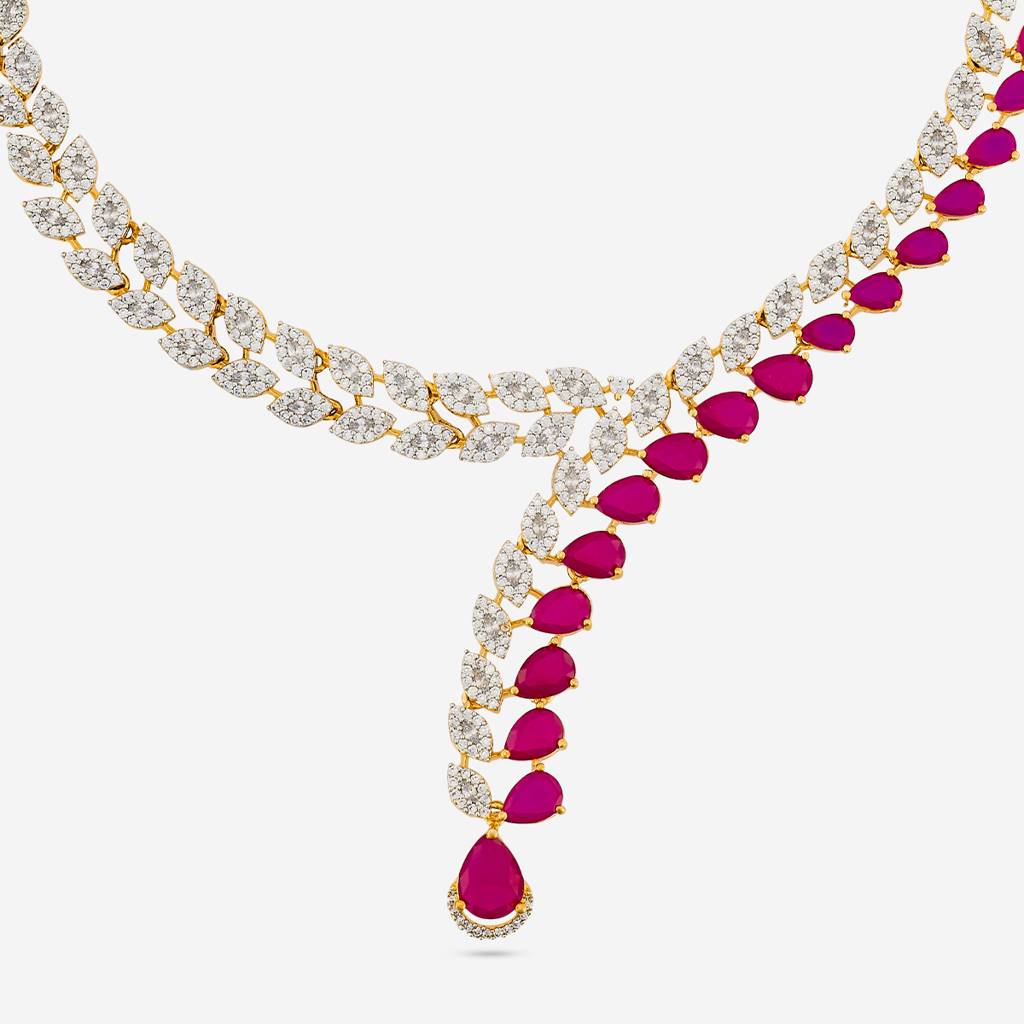 Ruby Rhodium-Gold - Plated Party Wear Zircon Necklace - 454020 : 454020