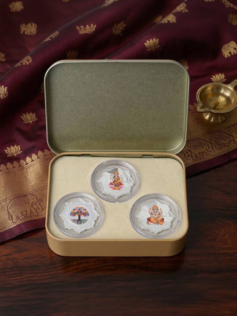 999 Silver Coins Gift Set With Lakshmi & Ganesha : WCB307