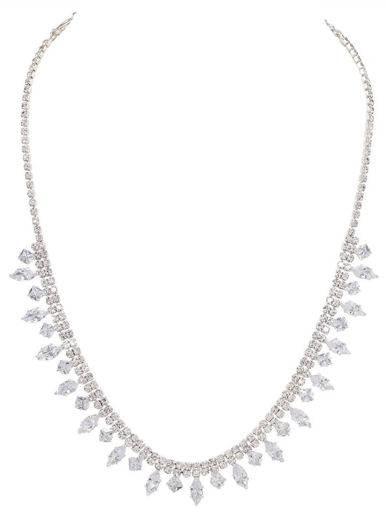 Silver Plated Stylish Sparkling Necklace Earrings Set For Women : PX9N236S