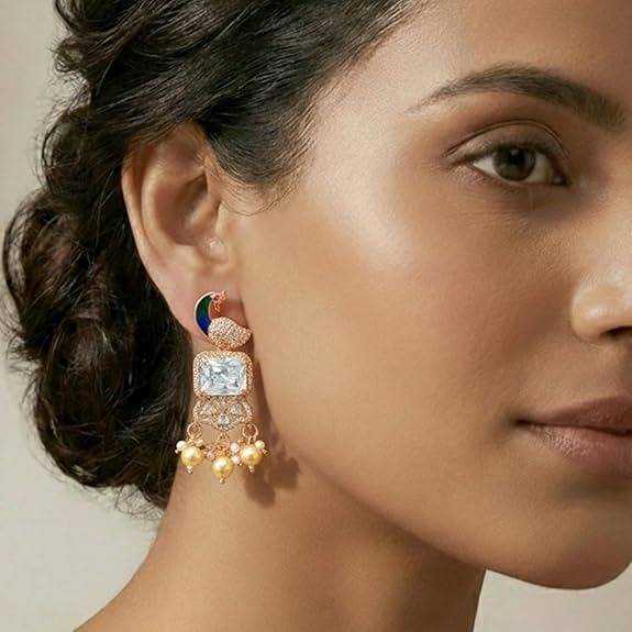 Rose Gold Peacock Dangle Earrings : AD-934-RGWEERER