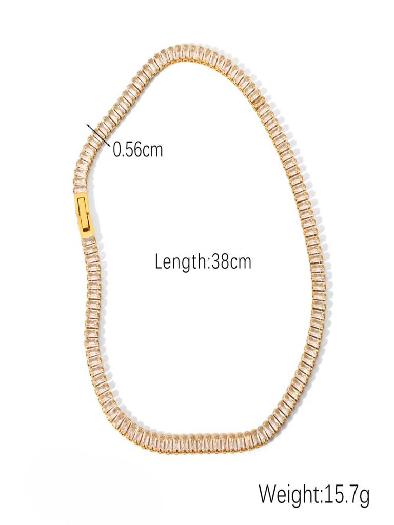 18K Gold Plated Waterproof Anti-Tarnish Tennis Zircon Necklace : AHC0925N0001