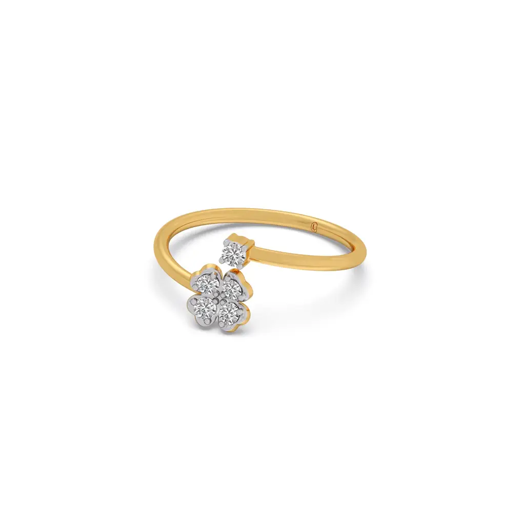 Floral Cluster Solitaire Diamond Ring : LJ-R00757-09YGLGD-10