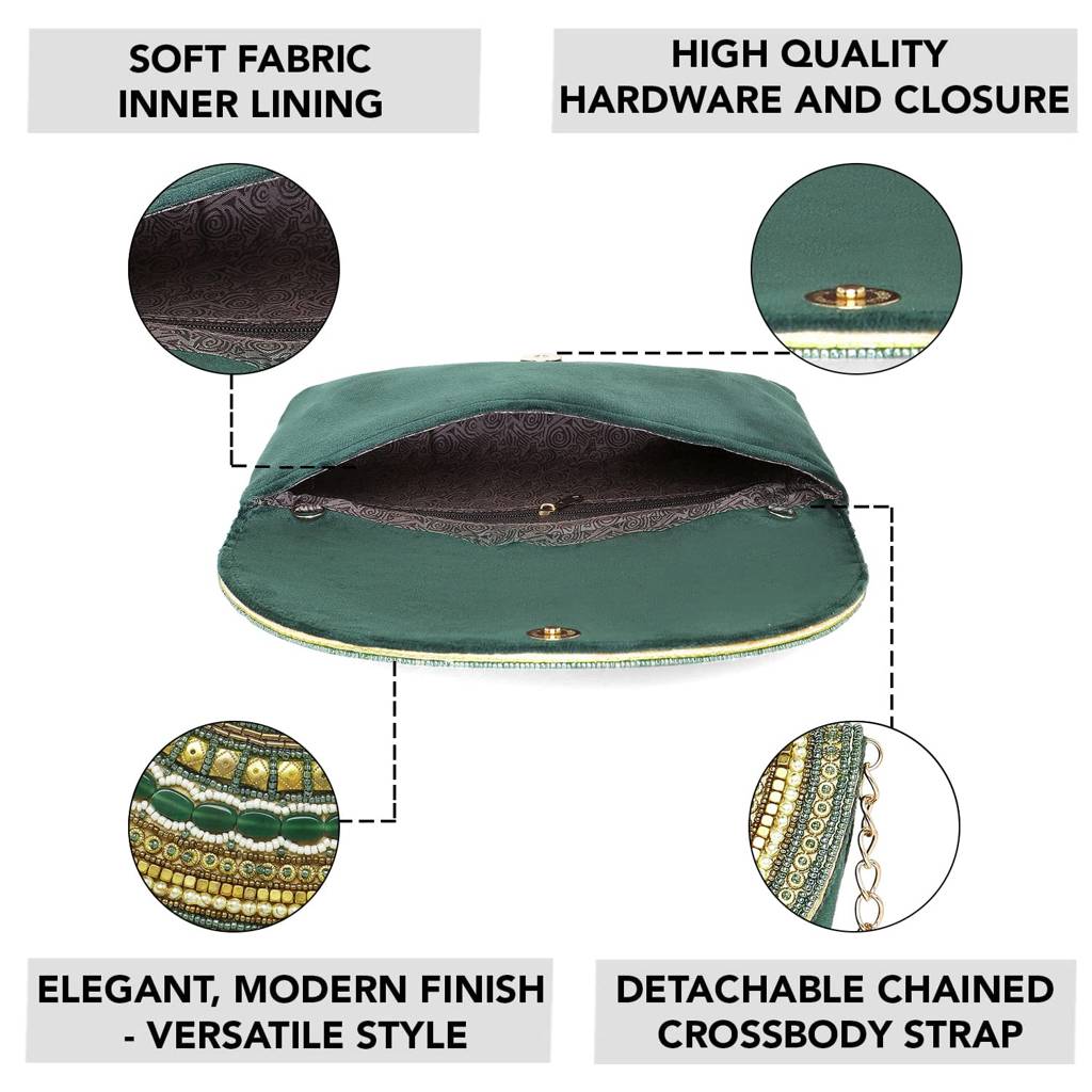 Clutch Purses For Women Wedding Handmade Evening Handbags Party Bridal Clutch (C12Bl) : C12GRN