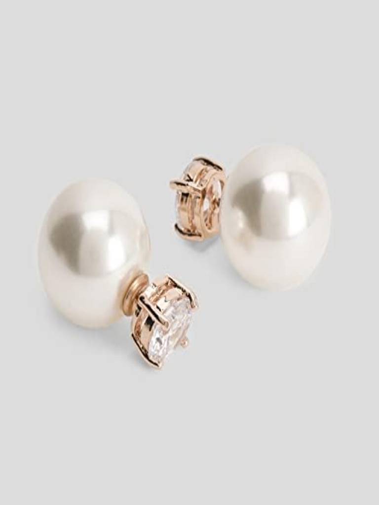Round Faux Pearl & Stone Earjacket Stud Earrings : AYW615E00W