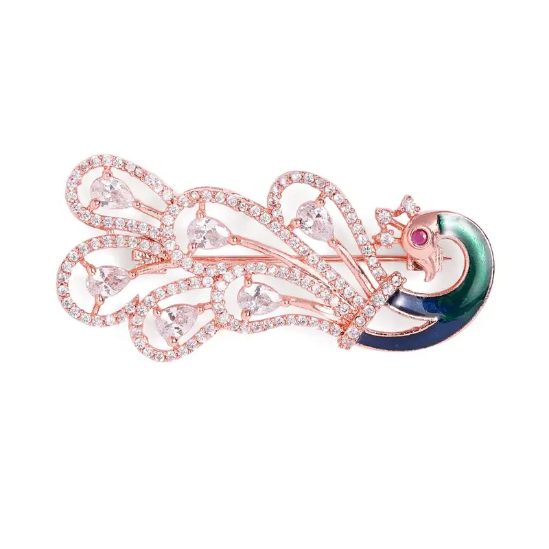 Cz Statement Peacock Feather Brooch Pin For Women |Wedding Wear : AD-005-RGWE-BROOCH
