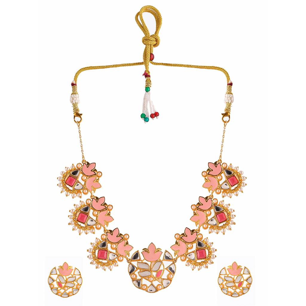Forever More Floral Enamelled White Pearls Jewellery Set : 8905124497922
