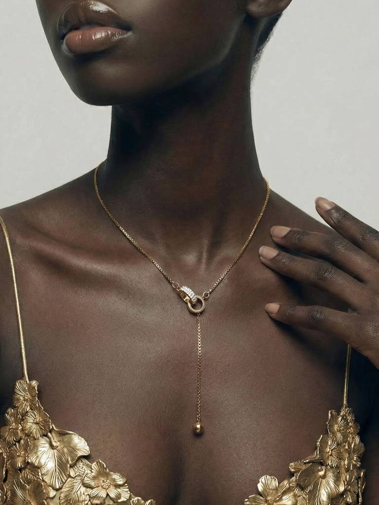 Minimal Ring Accent Ball Drop Lariat Necklace For Women - Waterproof & Anti-Tarnish : NK0584
