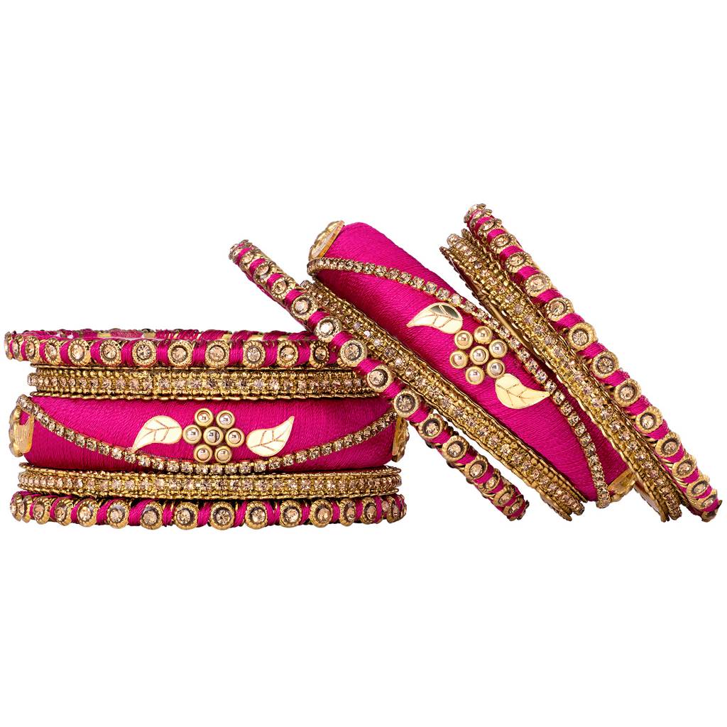 Thread & Stone Studded Chuda Bangle Set Ethnic Jewellery For Women Navratri Gift : PF51B85RP