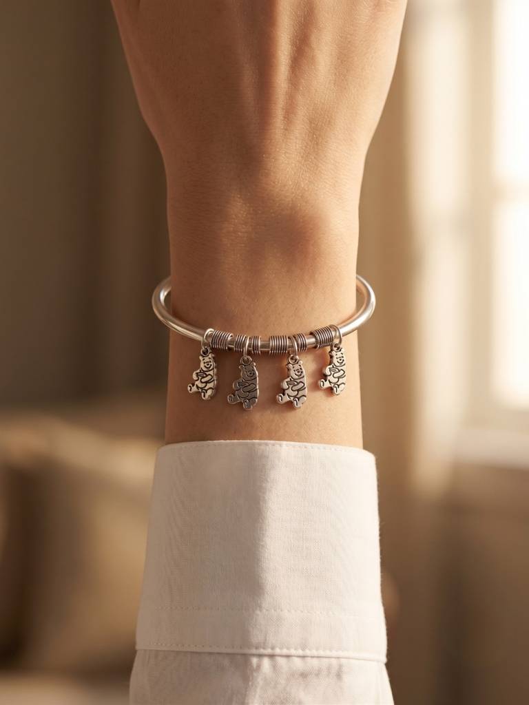 JAIN JEWELS INDIA 92.5 Sterling Silver Teddy Charm Silver Bracelet