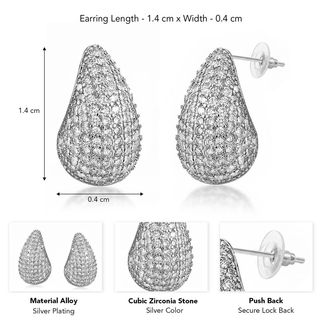 Silver Plated Cubic Zirconia Studded Fancy Stud Earrings Jewellery For Women & Girls : PX9E3096S