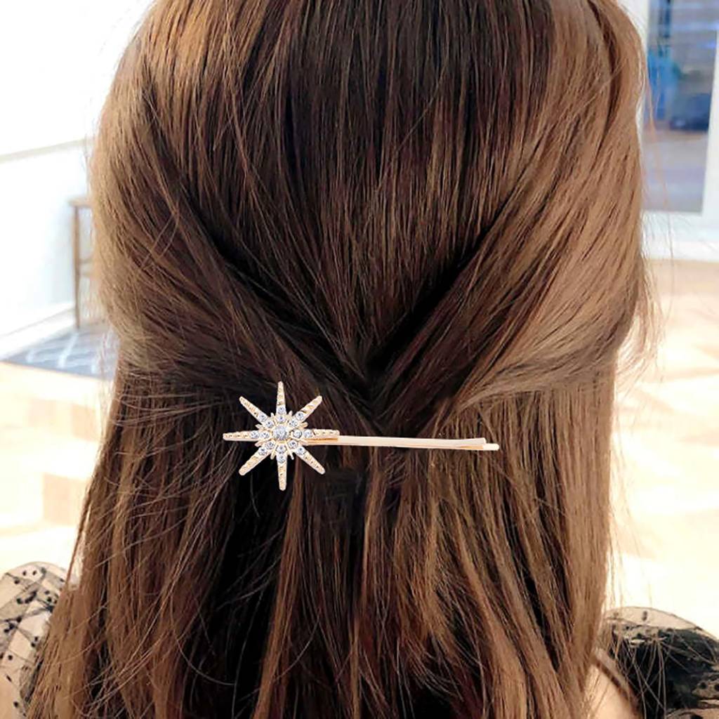 Gold Plated Star Cz Studded 4 Pc. Hair Clips Pin Stylish Jewellery Hair Accessories For Women & Girl : PX9HJ03-S4