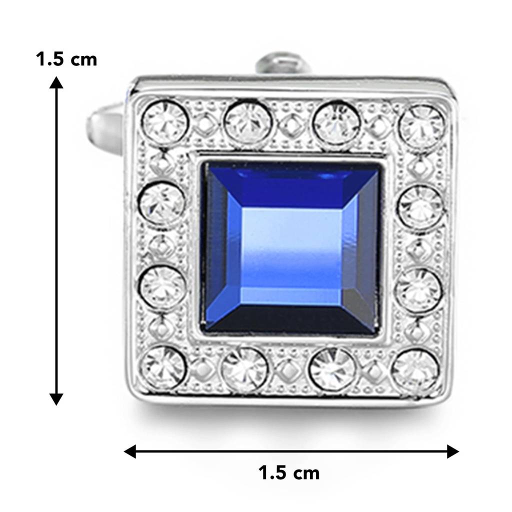 Silver Plated Ocean Blue Navy Swarovski Crystal Square Cufflinks For Men Boys Business Gift : PX9CL30