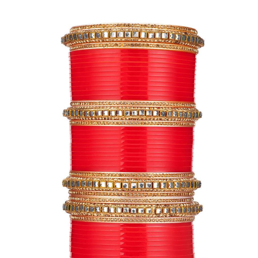 Peora Red Chuda Bangle Set Indian Traditional Ethnic Wedding Bridal Dulhan Fashion Jewellery For Women : PF51B27R